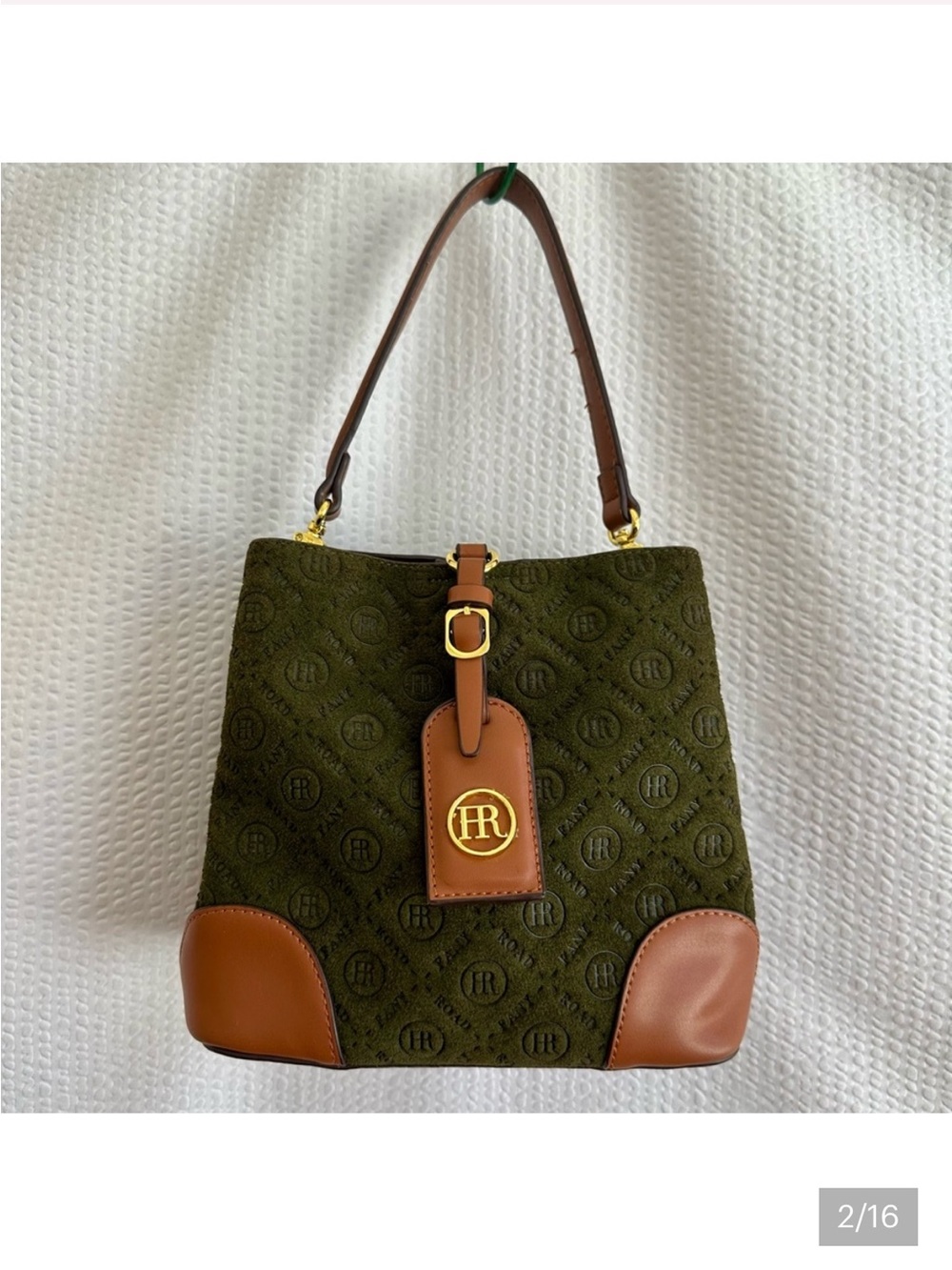 Fany Road - Olive Green Suede Shoulder Bag with Brown Leather Trim NWOT